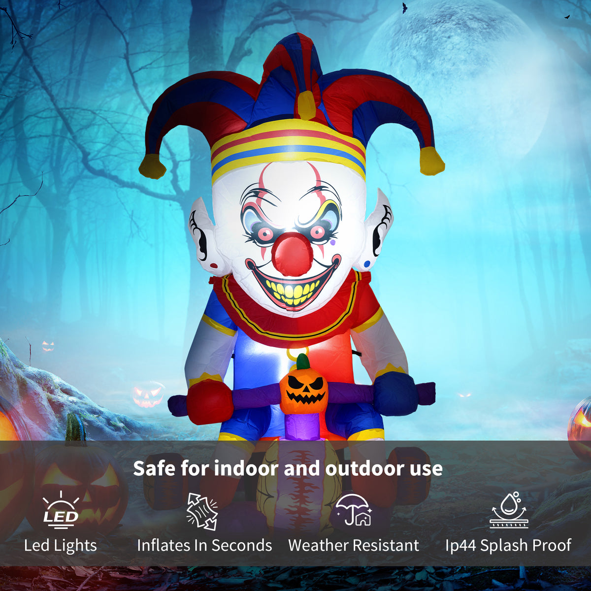 Inflatable Clown on a Bicycle (4 ft, Light-Up)