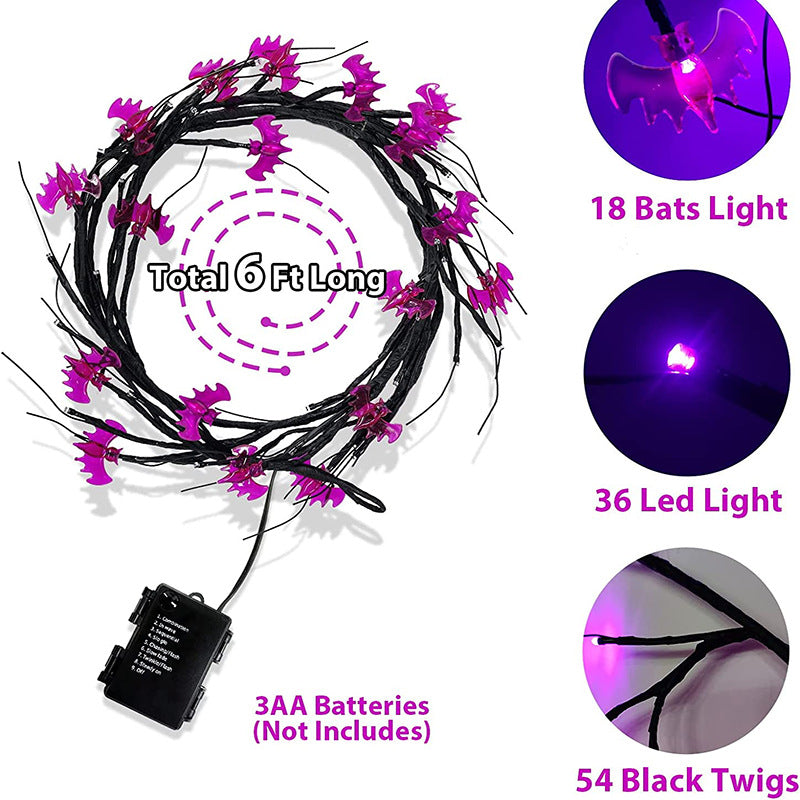 Bat vine lights coiled, with battery box details