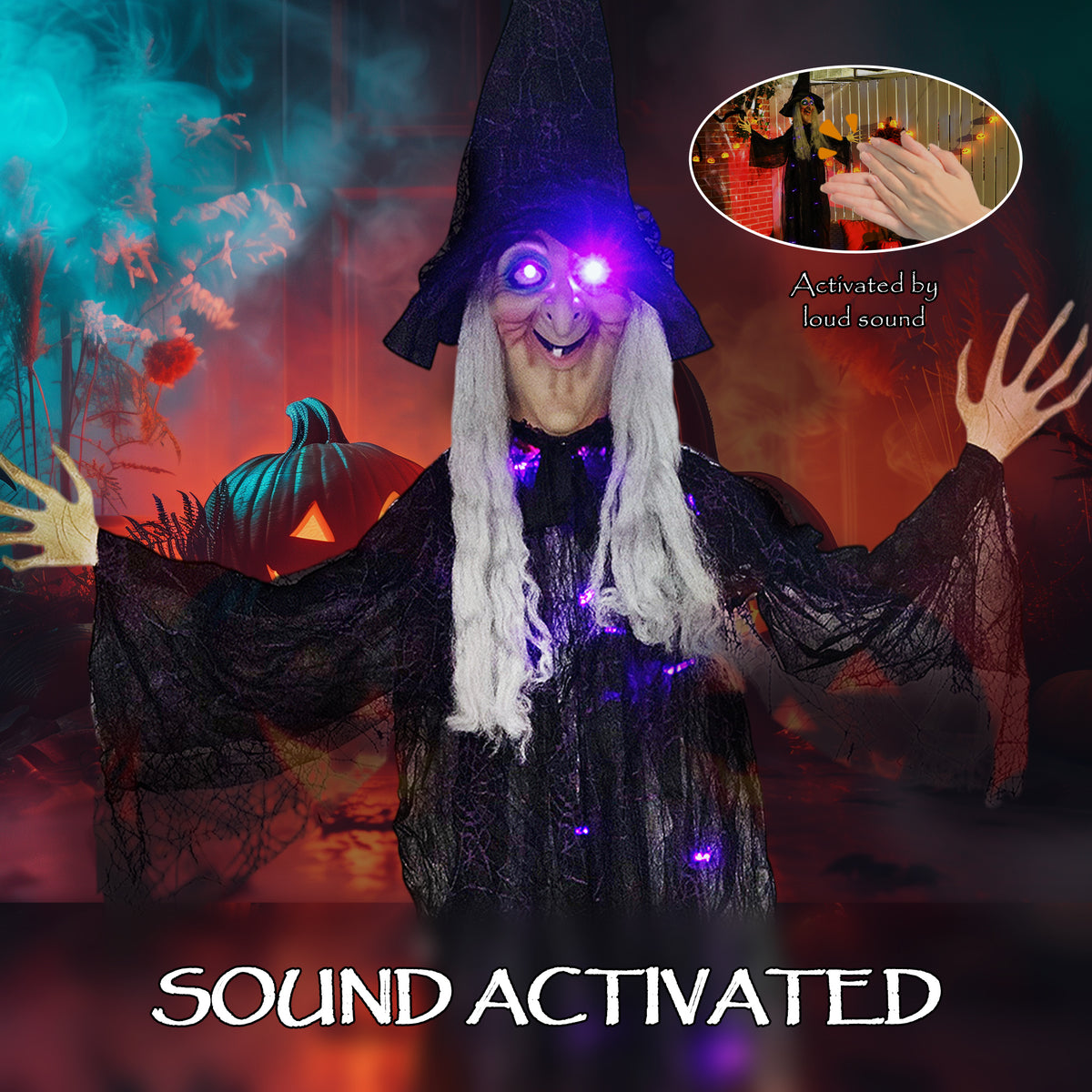 Life-size animated hanging witch