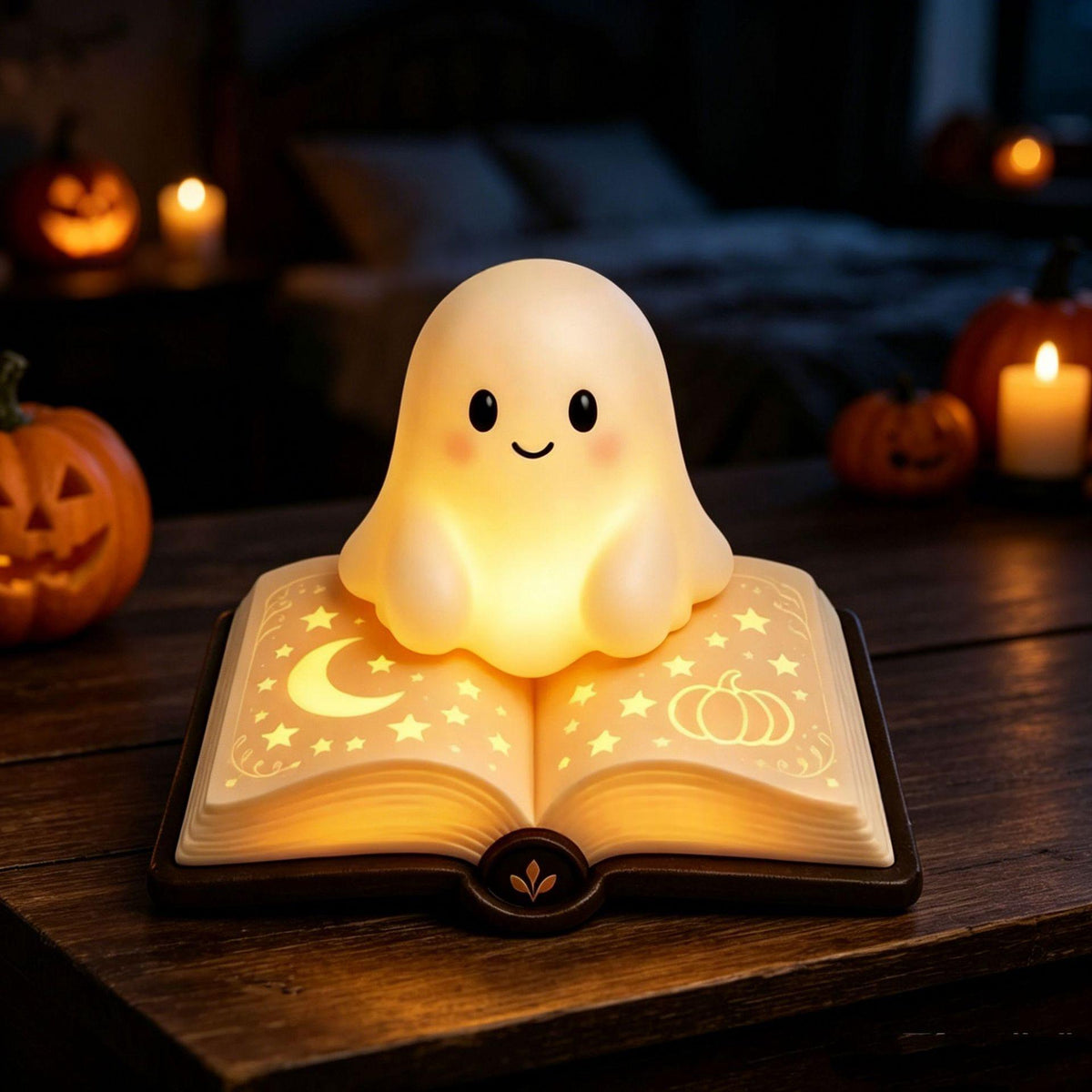Ghost reading glowing spell book night light