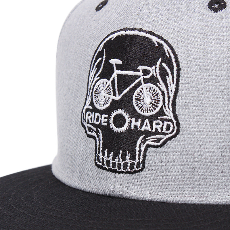 Close-up of the embroidered skull patch