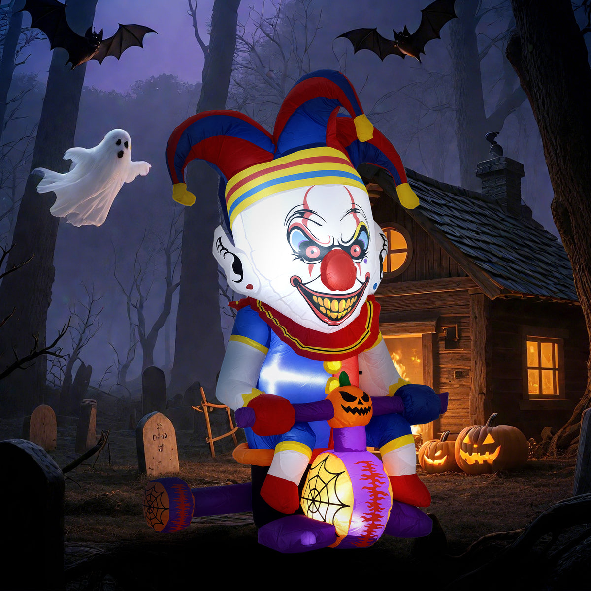 Inflatable Clown on a Bicycle (4 ft, Light-Up)