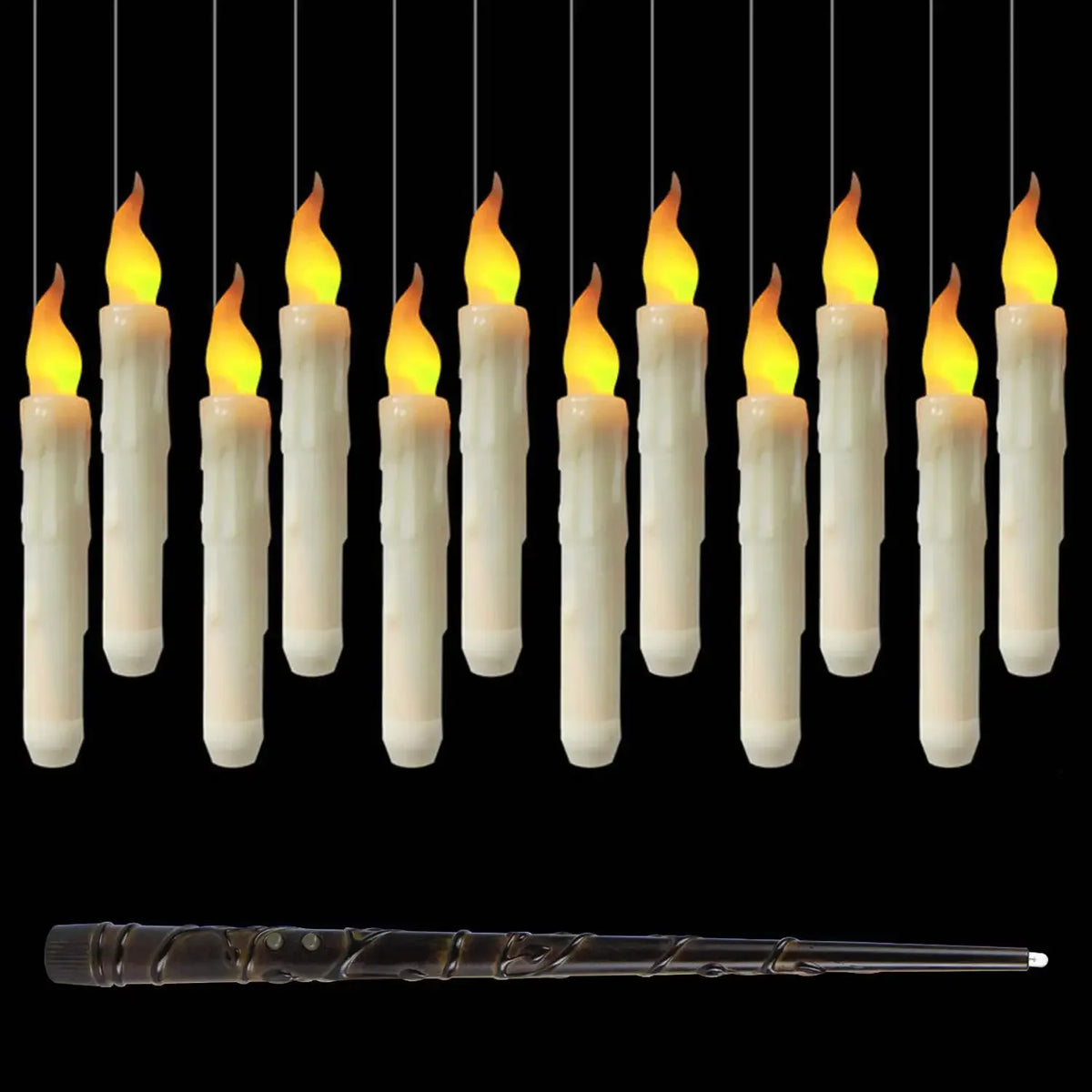 Floating LED candles glowing against a dark background