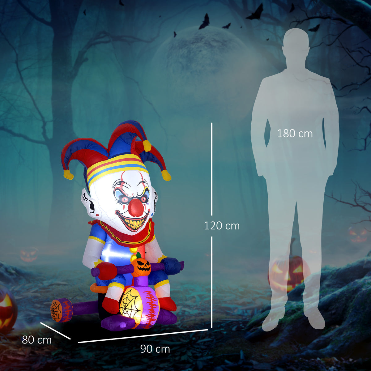 Inflatable Clown on a Bicycle (4 ft, Light-Up)