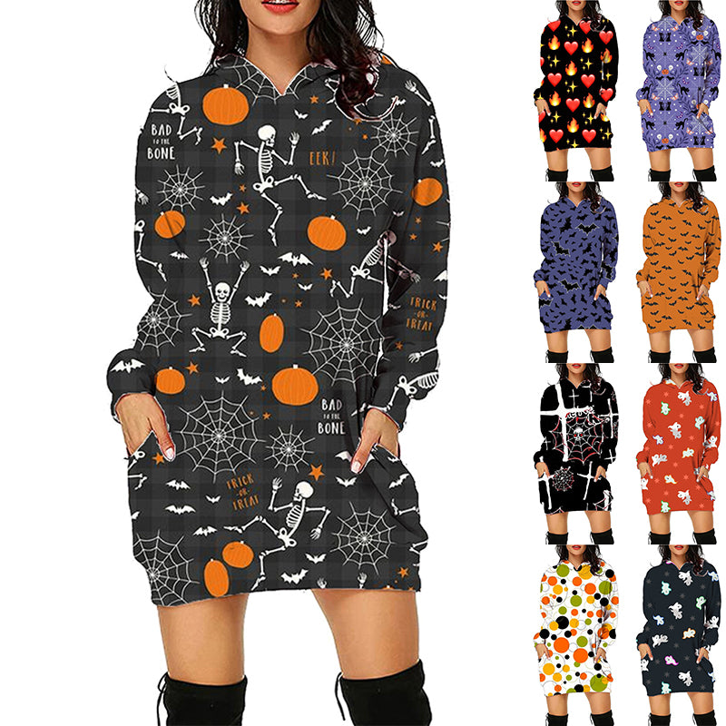 Halloween print hoodie dress