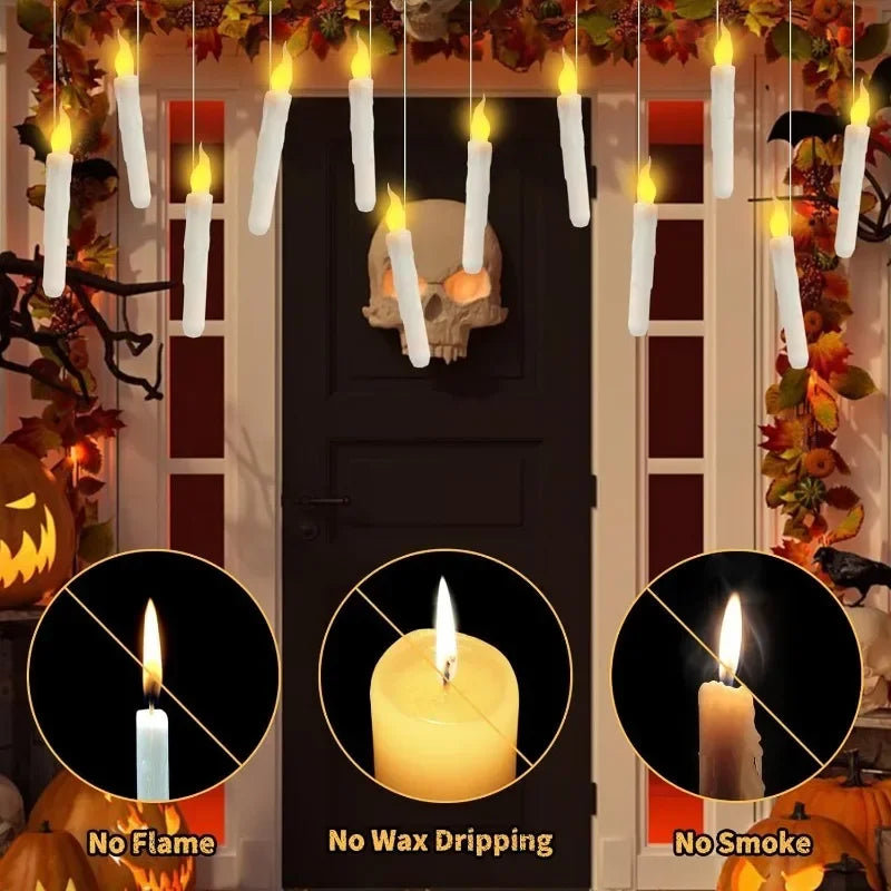Floating candles hanging in a Halloween doorway