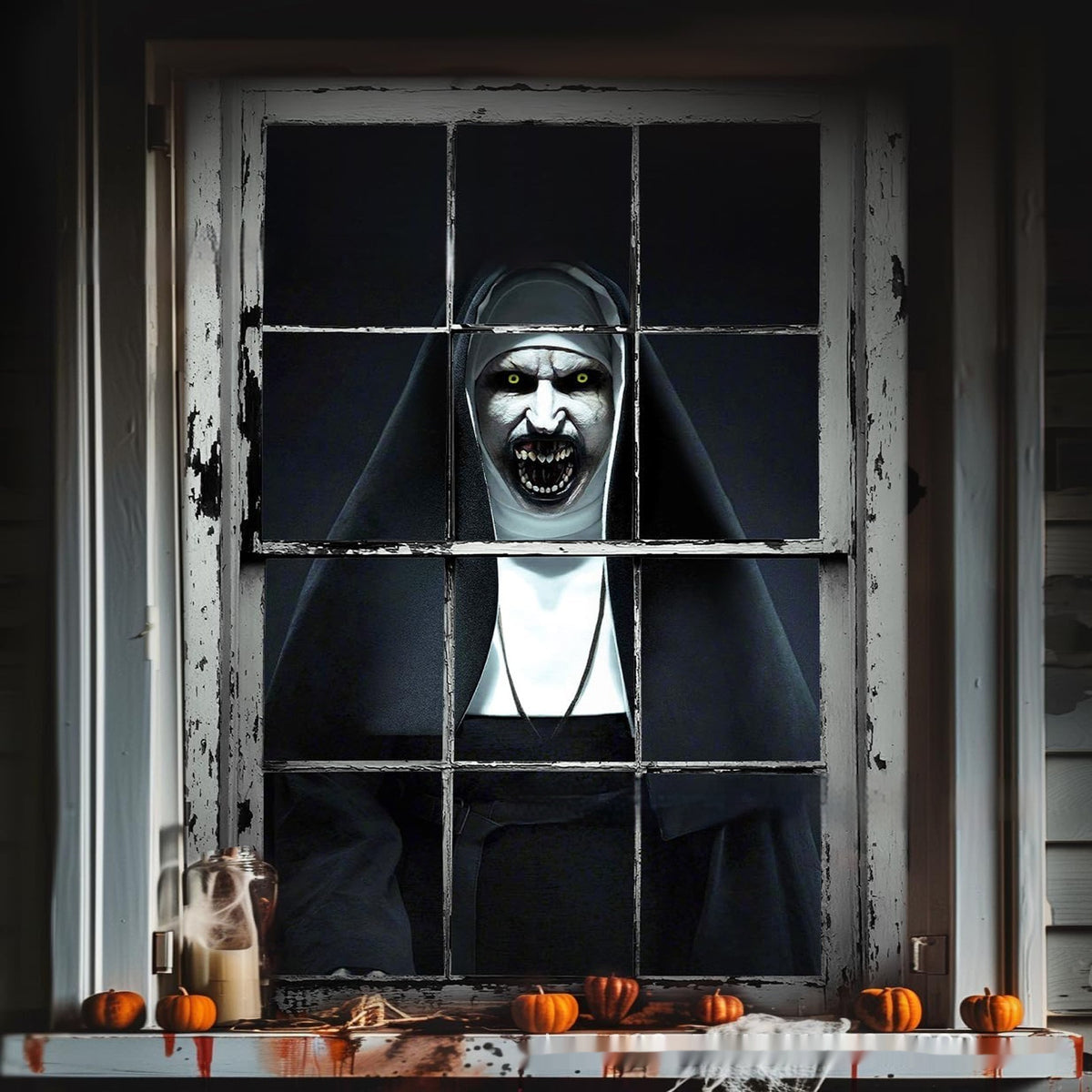 Haunted window cover on a house window