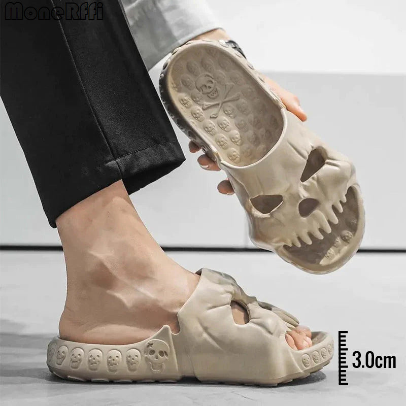 Skull slide shown on foot with size marker